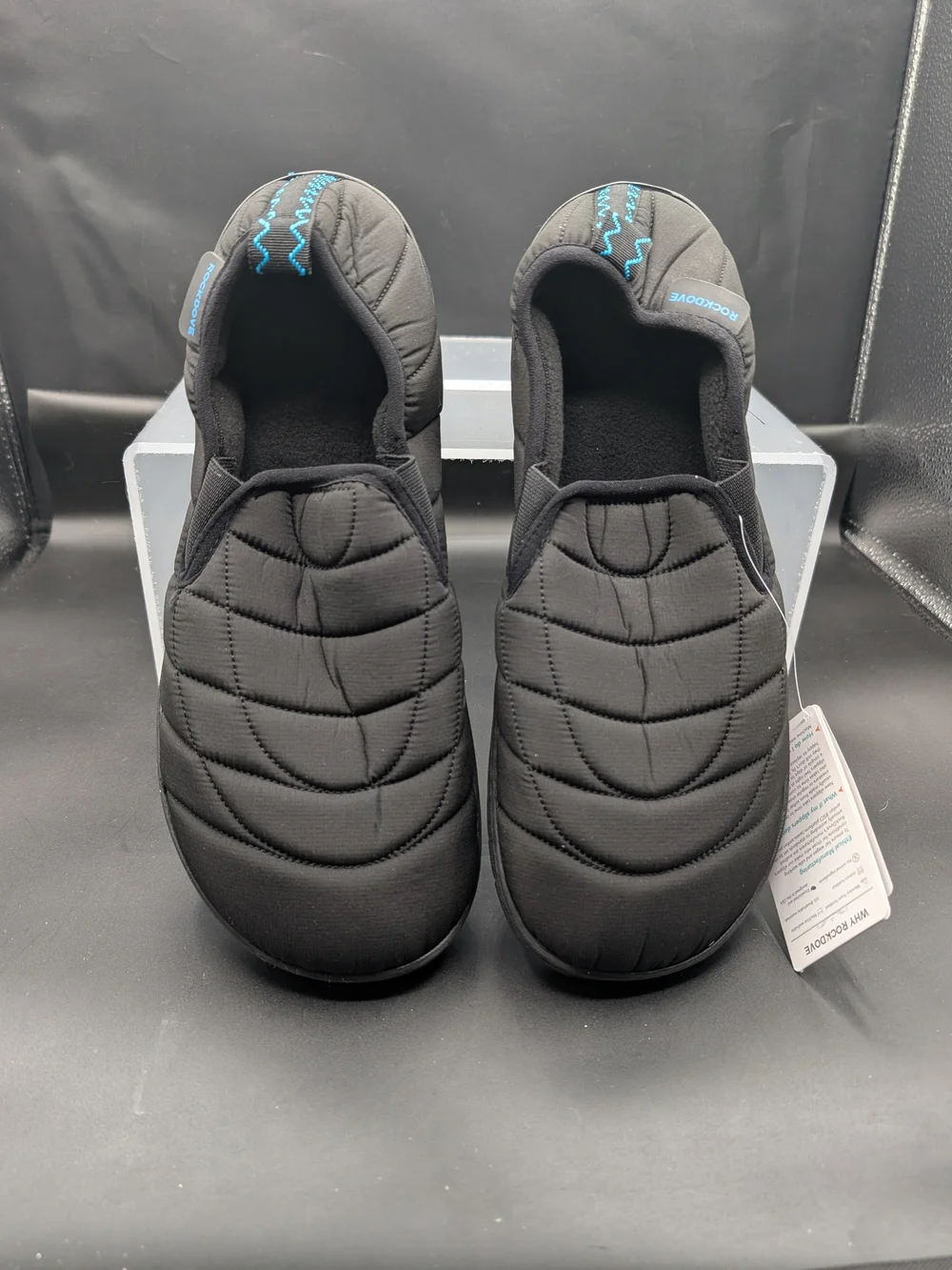 Men's Quilted Slip-On Slippers - Black with Blue Trim